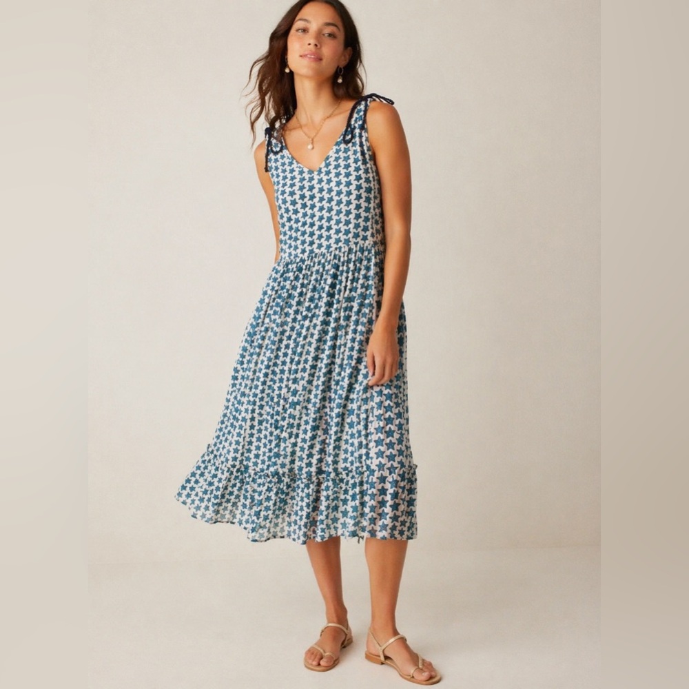 Pink Chicken Blue Star Tie-Shoulder Midi Dress